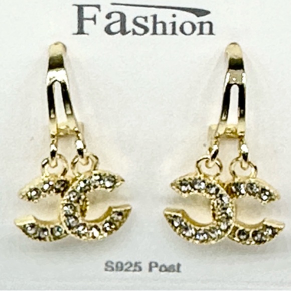Jewelry - NWT Gold Crescent Rhinestone Earrings